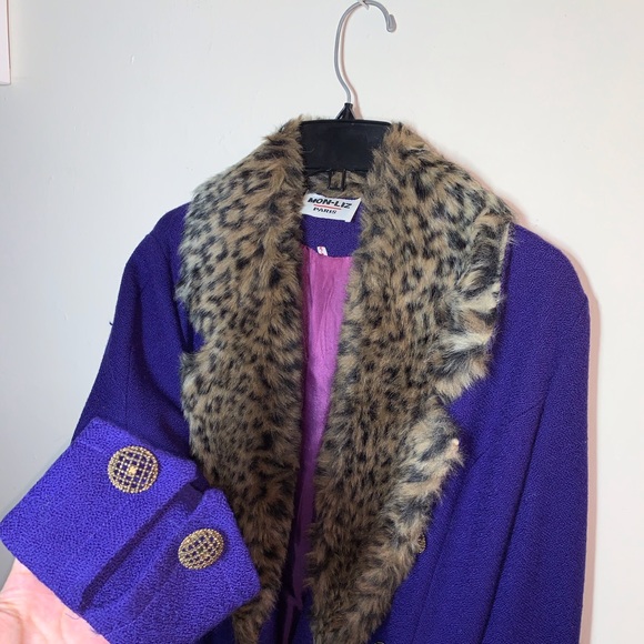 Purple Cheetah Print Collar Pea Coat - Picture 5 of 6